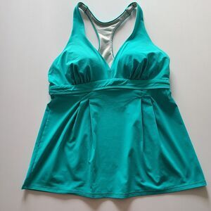 Lands' End Women’s Aqua Tankini Swim Top V-Neck Flutter Top W/Racerback Size 10